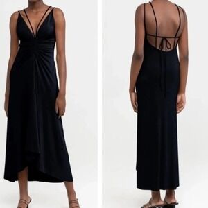 House‎ of Harlow 1960 Black Midi Dress Ruched V Neck Strappy Medium